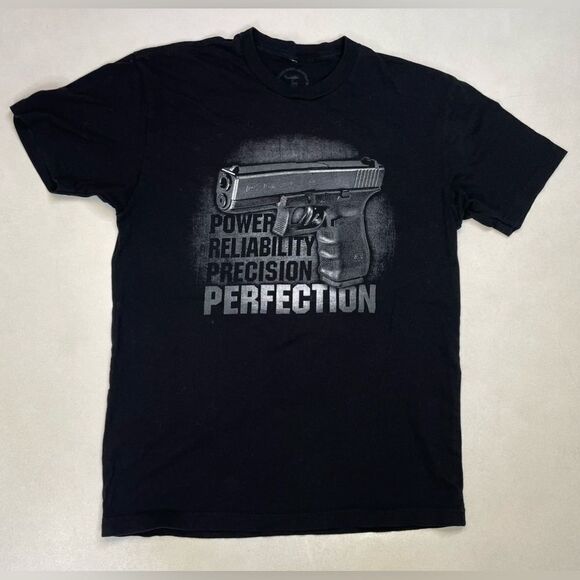Glock Perfection Power Precision Reliability Gun Graphic T-shirt Men Medium - Picture 1 of 7